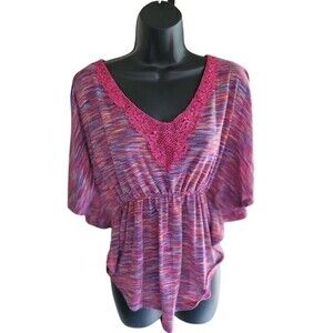 Almost Famous Red/Pink Striped Cold/Open Shoulder Asymmetrical Blouse Size Large